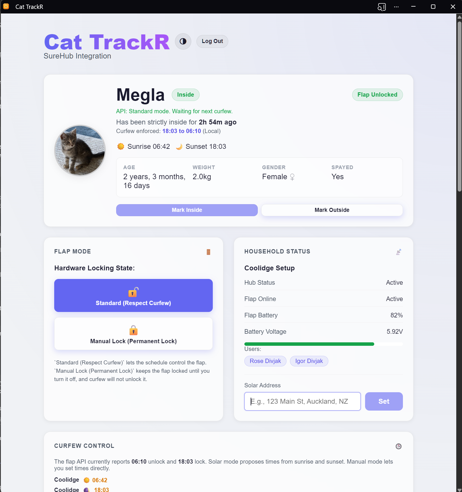 Cat TrackR desktop dashboard