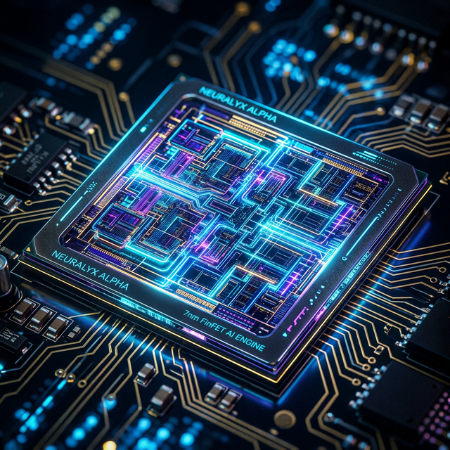 Futuristic macro shot of a sleek CPU chip