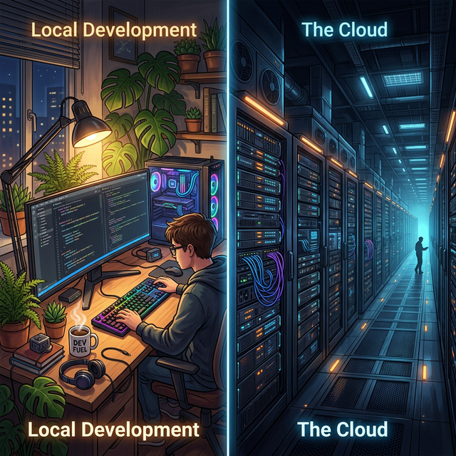 Local versus cloud development concept