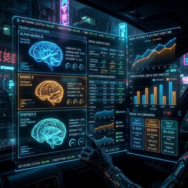 Glowing AI brains and pricing dashboard